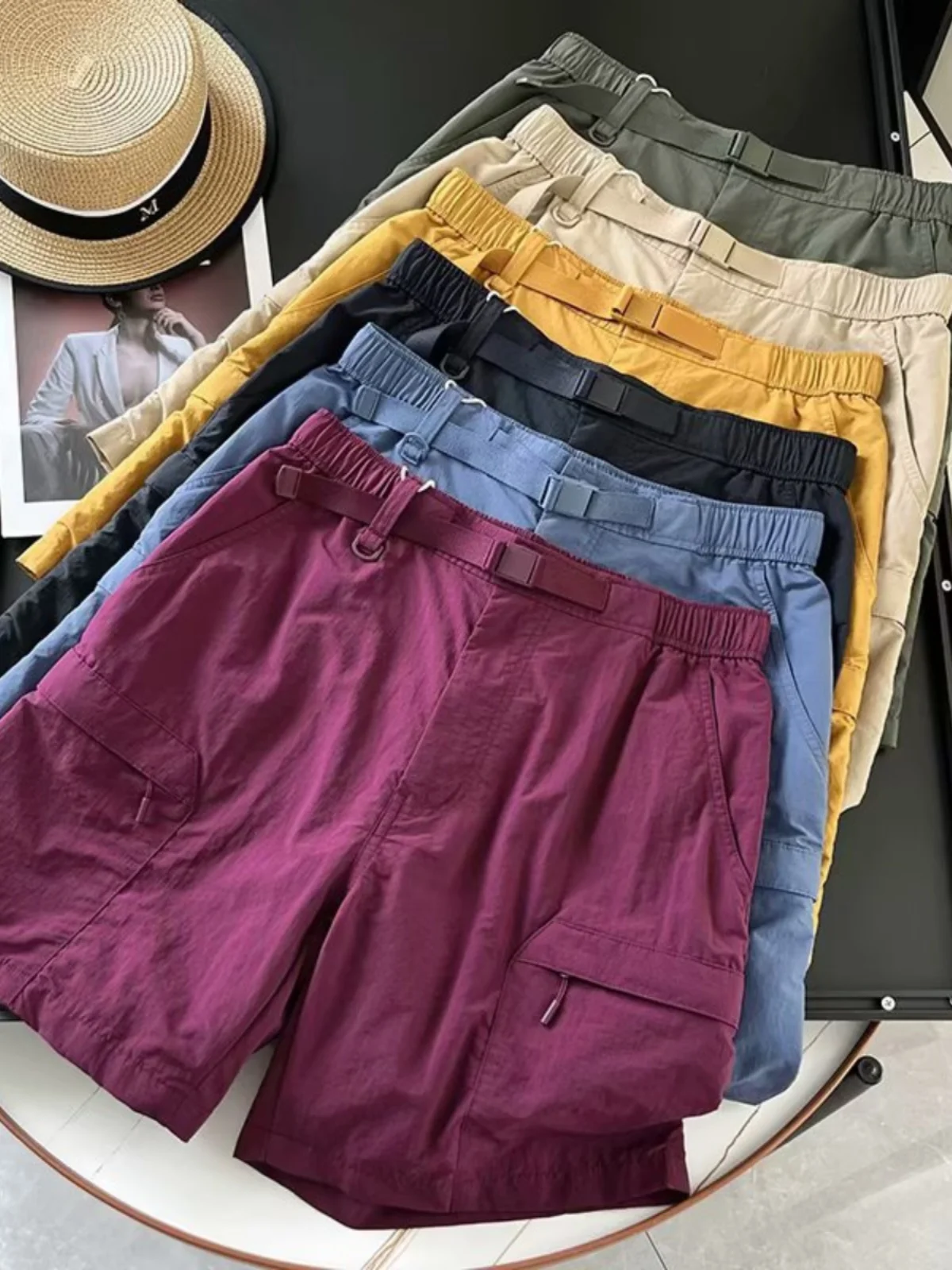 

Летние женские повседневные шорты с высокой талией из нейлона, широкие, асимметричные, для города, с модными деталями и поясом с эффектом окрашивания