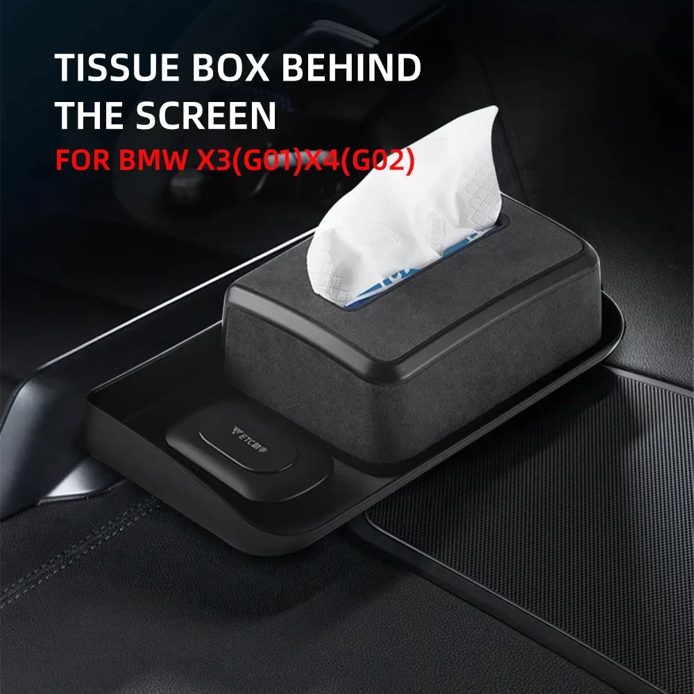 Top Suede Car Tissue Box For BMW X3 G01 X4 G02 2022 2023 2024 Turn Fur Seat Back Hanging Holder Armrest Napkin Box Accessories