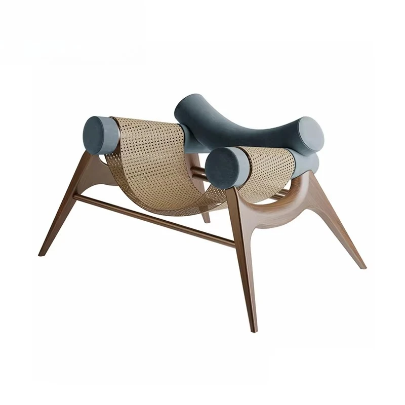 Solid wood rattan sofa chair - Sales office reception and meeting chair - Home balcony creative lazy chair