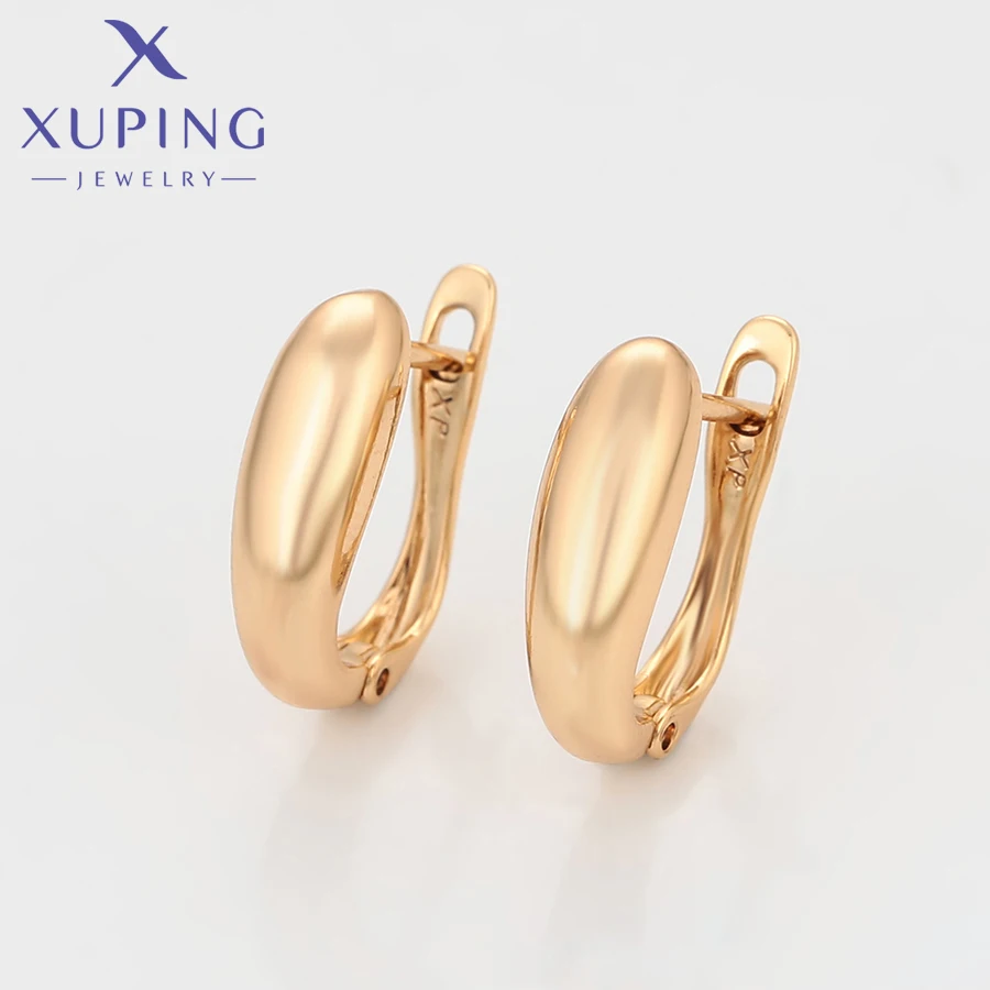 Xuping Jewelry New Arrival Simple No Stone Earring Gold Color Hoop Earrings for Women Girl Gift