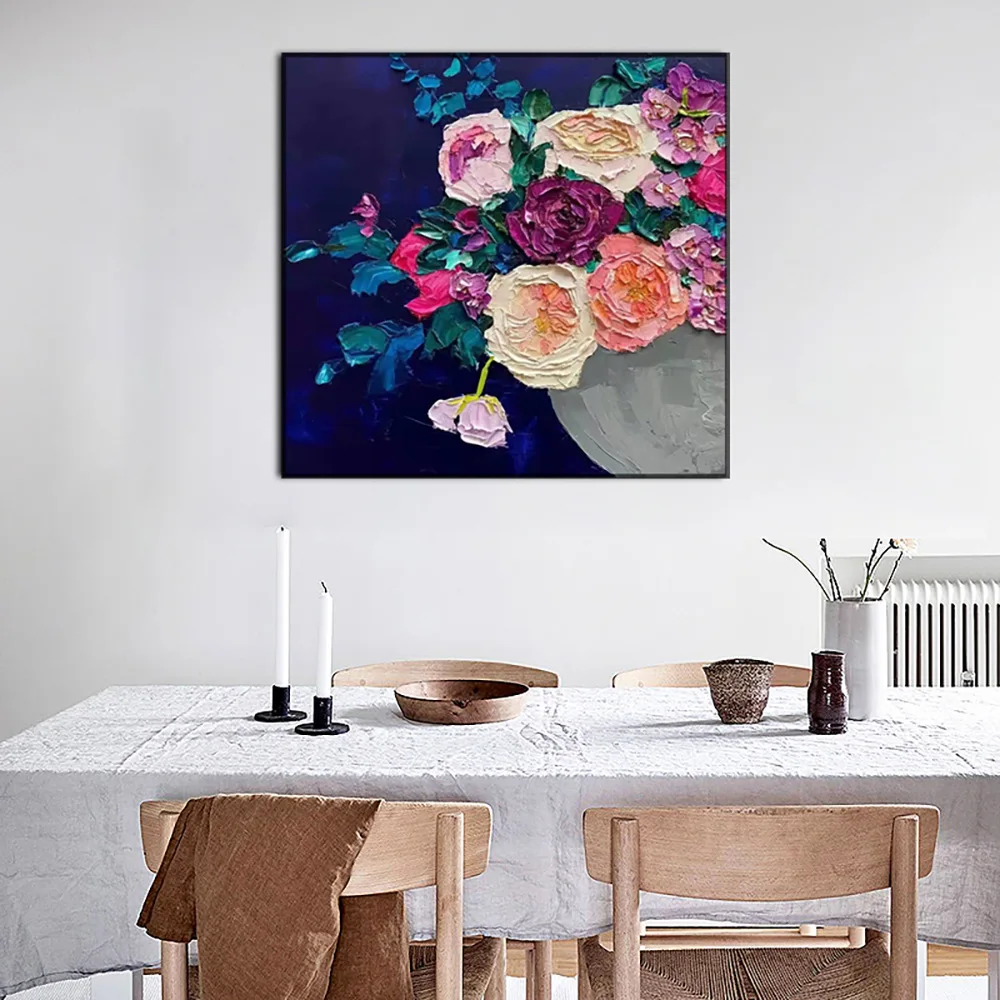 Pure Hand-painted Blue Flower Oil Painting Simple and Beautiful Flower Apartment Corridor Fresh Hanging Painting