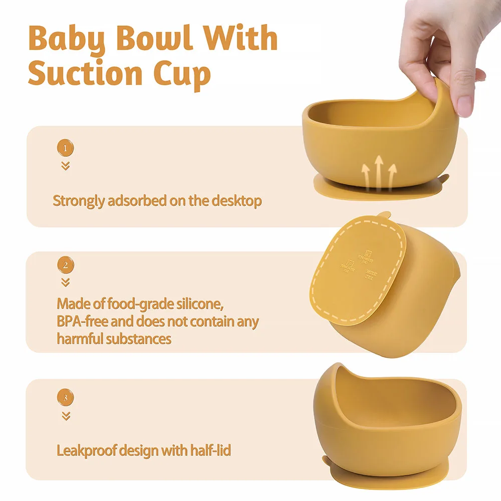 1PCS Silicone Baby Feeding Bowl Tableware for Kids Waterproof Suction Bowl BPA Free Children\'s Dishes Kitchenware Baby Stuff