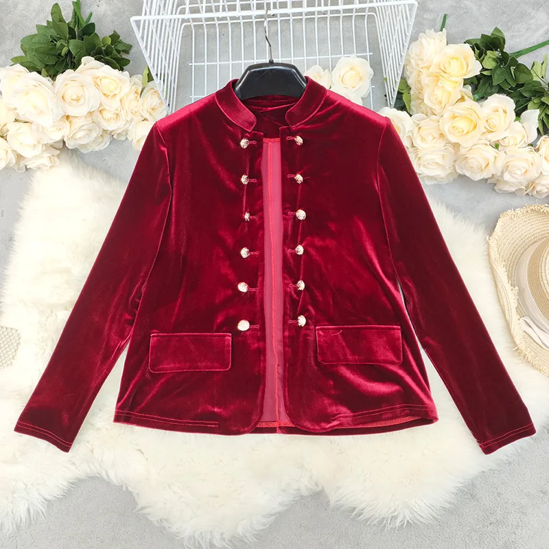 2025 Autumn and Winter New Women's Fashion Solid Color Korean Velvet Double-breasted Jacket Blazer Women