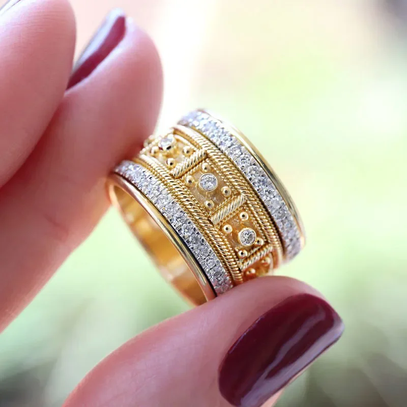 Luxury Brand Big Golden Color Finger Rings for Men Women Fine Jewelry Cubic Zircon Micro Paved Rhinestone Wedding Gift O4P116