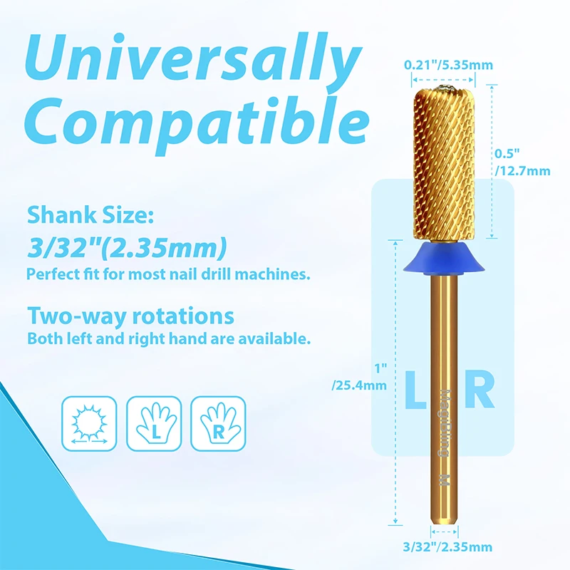 MagiBling Tungsten Carbide Nail Drill Bits Crystal Top Small Barrel Left Right hand Acrylic Hard Soft Gel Removal Manicure Tools