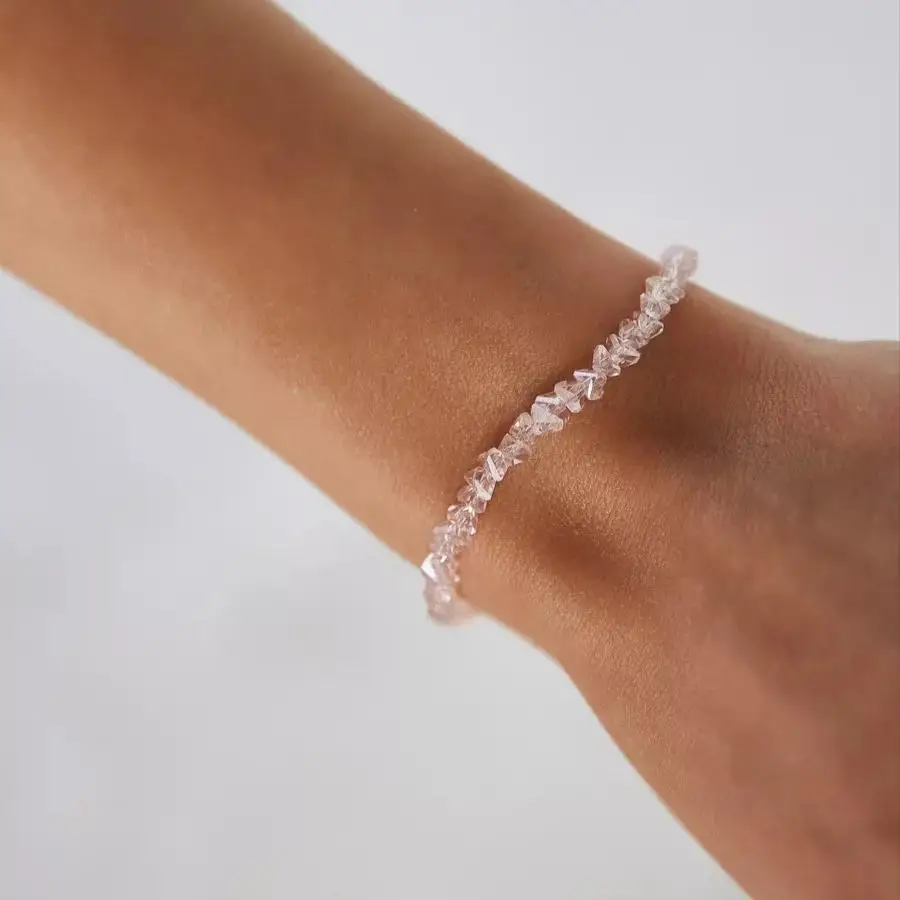 1Pc Transparent Crystal Irregular Beaded Bracelet Women‘s Shiny Mulit-cut Pink Glass Chain On The Hand Jewelry Girls Gifts