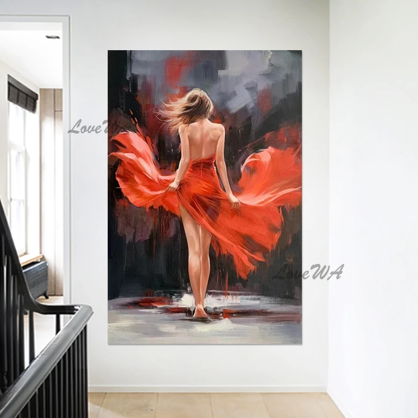 

Художественные картины красивой девушки, абстрактные произведения искусства Handmada, украшение на холсте, безрамное, художественная картина с дизайном фигурок большого размера