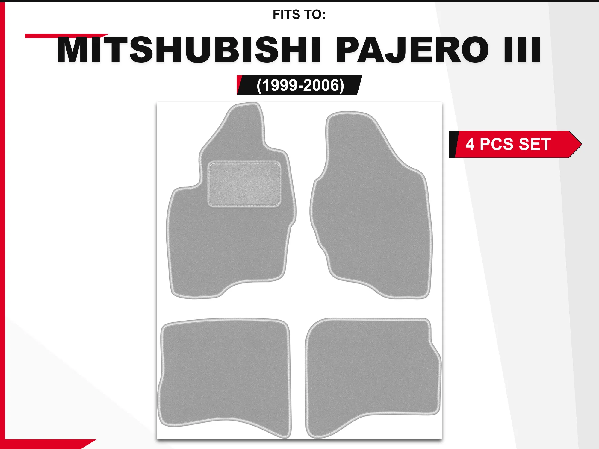 OSLO velourmatten voor: Mitsubishi Pajero III 1999-2006 off-road grijs