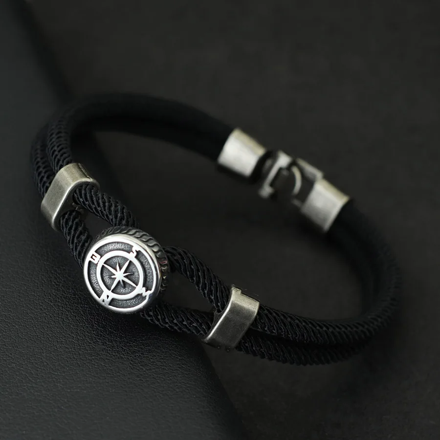 Personalized Compass Bracelet For Men Grade A 4mm Nylon Rope Wrap Braslet Nautical Surfing Beach Outdoor Cool Biker Accessories