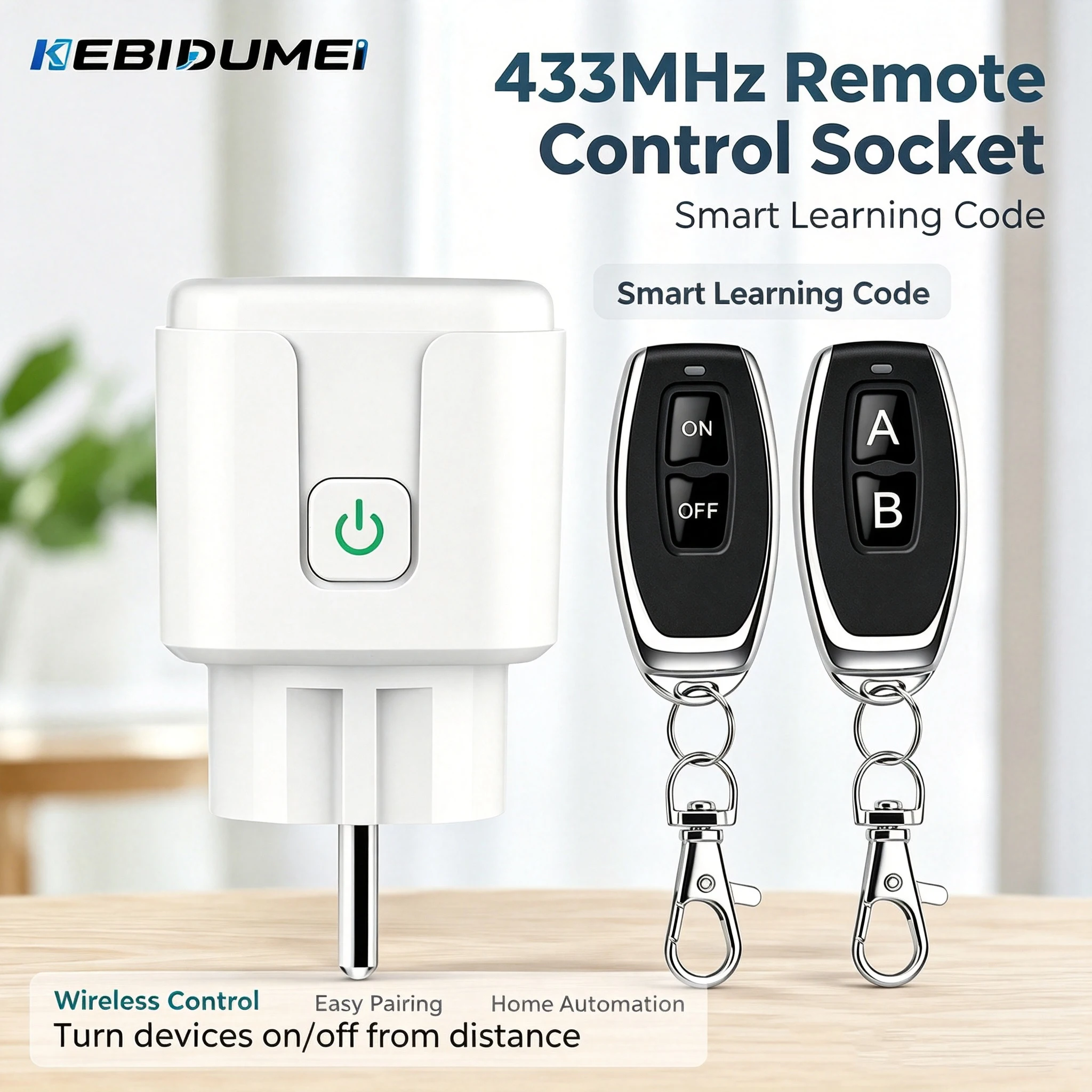 KEBIDUMEI RF433Mhz Drahtlose Fernbedienungssteckdose 220V 15A EU FR Universalstecker Fernbedienung EIN/AUS Elektrische Steckdosen für Lampen – Detail 1