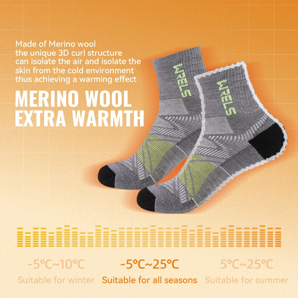 WRELS 1/2/3 أزواج ميرينو الصوف الكاحل المشي لمسافات طويلة الجري الجوارب ضغط دعم وسادة سميكة الرطوبة فتل تنفس الجوارب #2