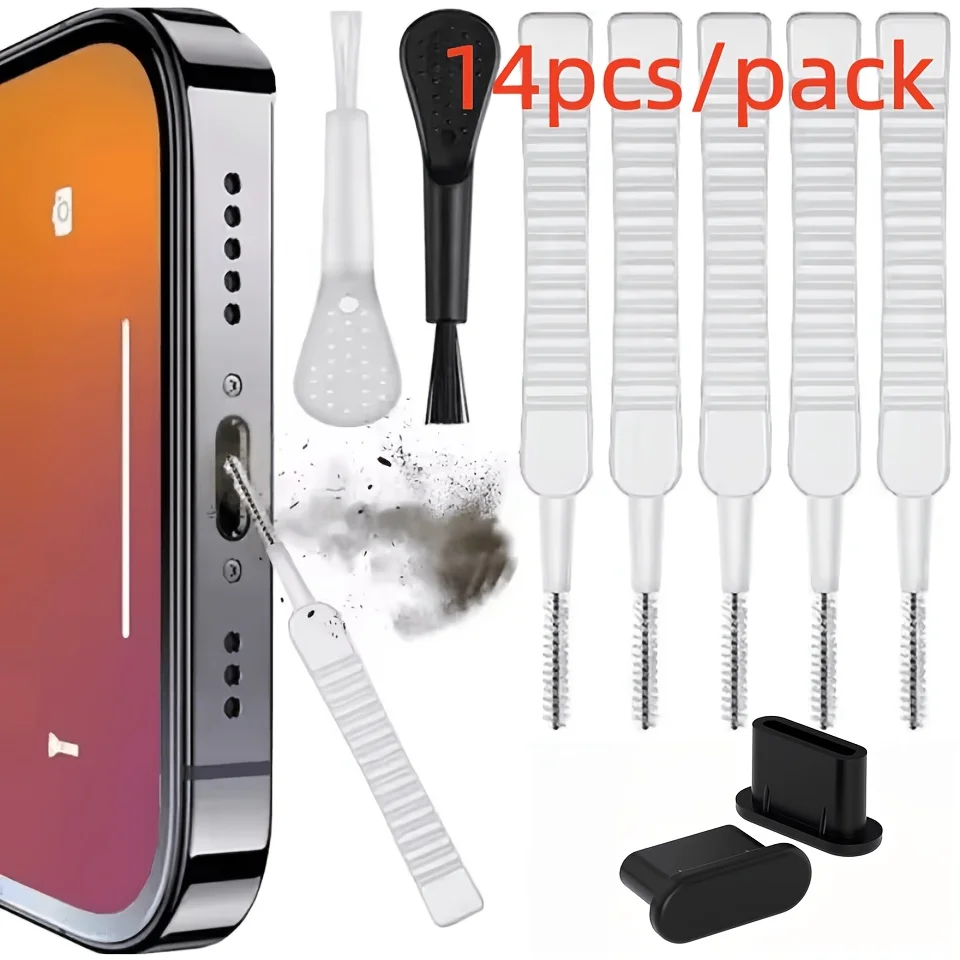 14pcs/pack Random Color mini cleaning brush set, mobile interface cleaning brush, crevice cleaning brush