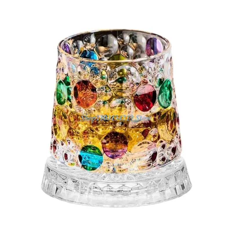 N5KC Hand Painted Rotating Whiskeys Glasses With 360 Degree Swivels Base And Carbites Cut Star Designs For Bourbons Cocktails