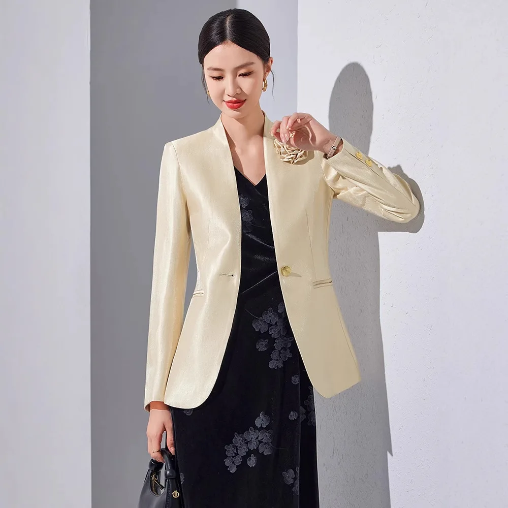 

Женский деловой пиджак из двух предметов, офисный женский однотонный деловой костюм с пуговицами, новый золотой пиджак, брюки