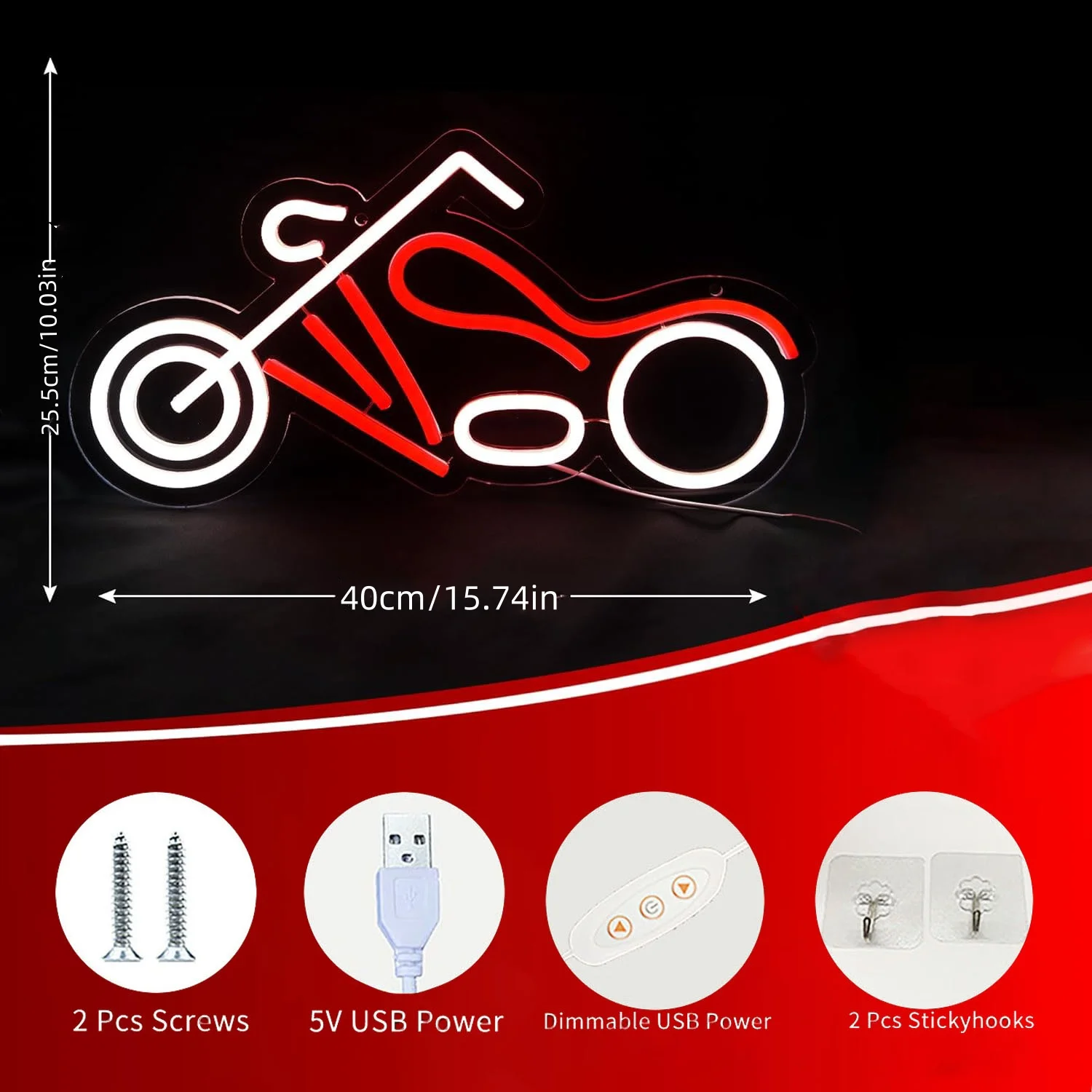 Motorcycle Neon Sign USB Dimmable LED Neon Light Sign for Drink Bar Man Cave Bedroom Hotel Shop Garage GameRoom Party Wall Decor