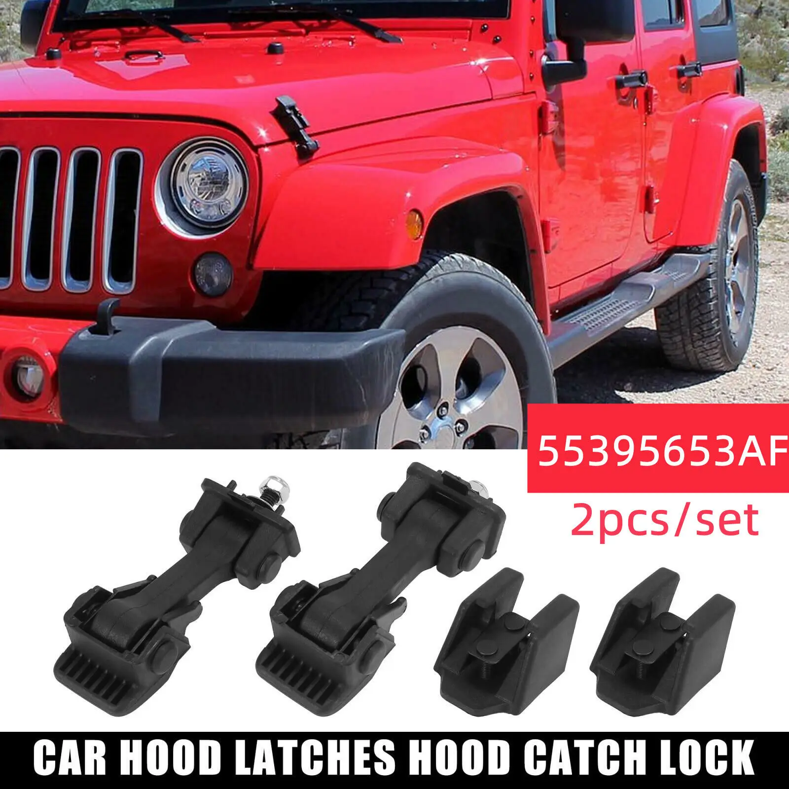 

2X For Jeep Wrangler JK 2007-2018 Engine Front Hood Latch Lock Catch Bracket 55395653af+55395652ac