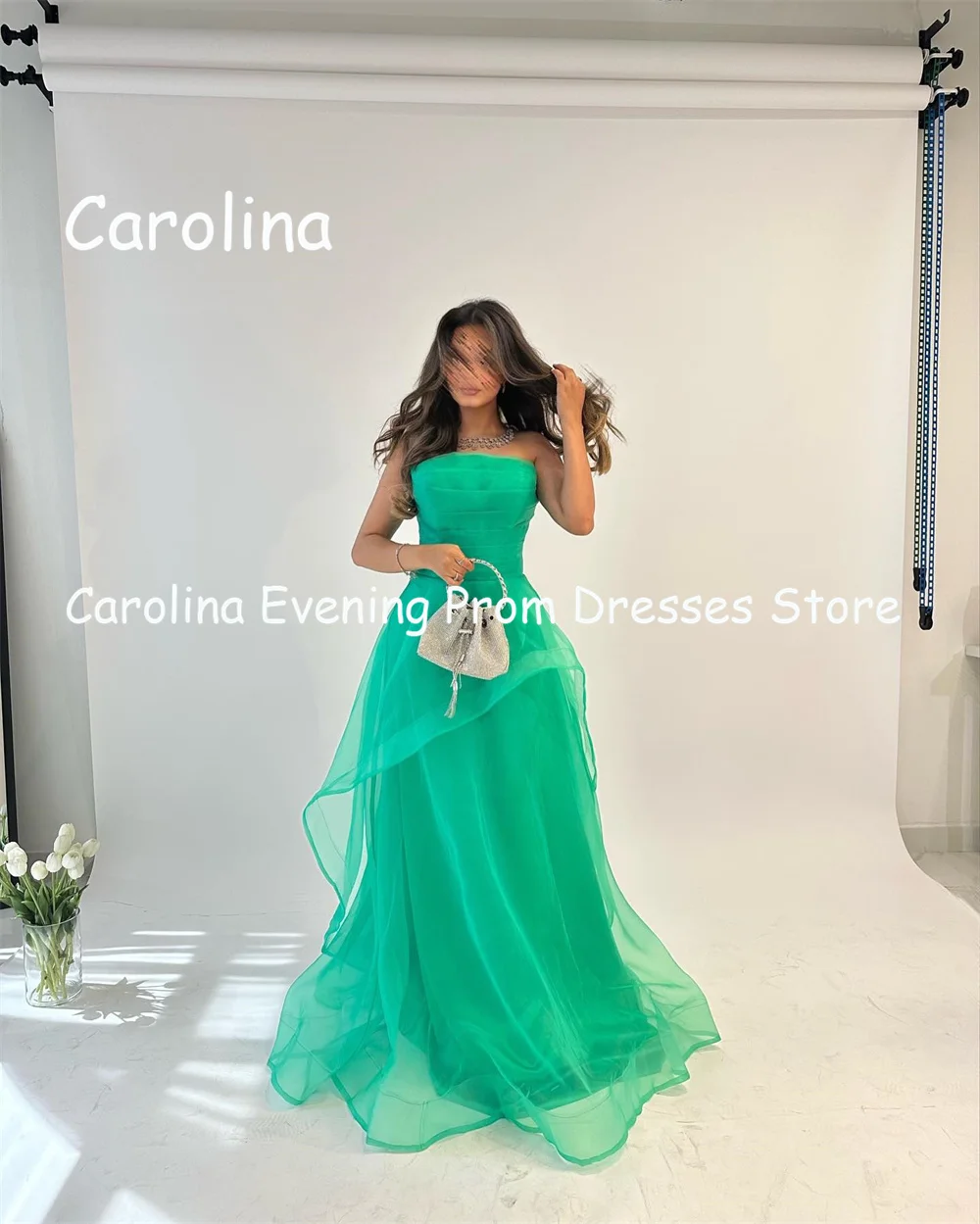 Carolina Tulle A-line Strapless Ruffle Arab Prom Gown Floor Length Saudi Evening Formal Elegant Party Dress for Women 2023