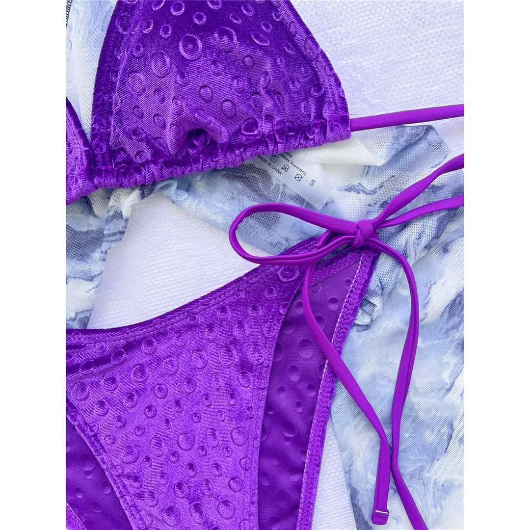 Neuer Halter-Bikini aus Samt mit hohem Beinausschnitt, Damen-Badebekleidung, zweiteiliger Bikini-Set, gepolsterter Badeanzug, Badeanzug, Schwimmbikini V4502 – Detail 21