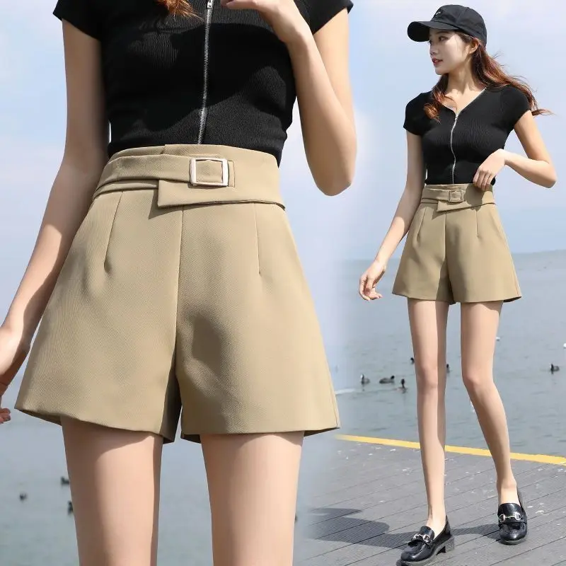 エレガントなスーツショーツ レディース 韓国ファッション ブラック ワイドレッグショーツ 夏 オフィス レディース ホワイト ハイウエスト オールマッチ ショートパンツ Wh9