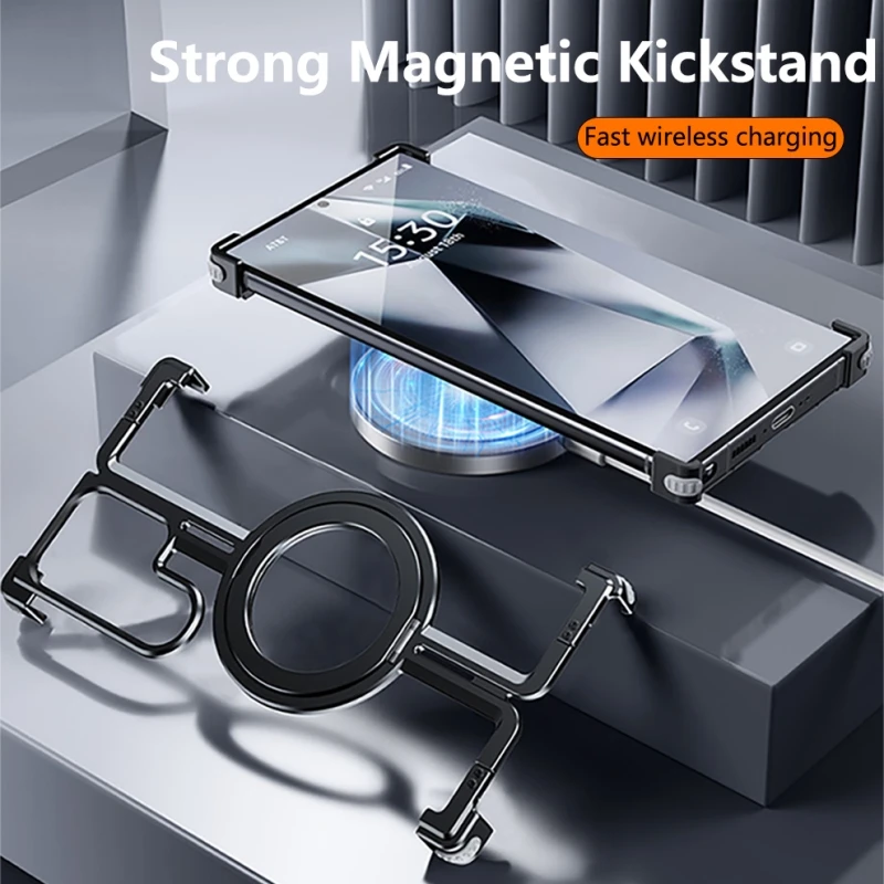 حافظة لهاتف سامسونج جالاكسي S23 S24 S25 Ultra Plus MagSafe غطاء ممتص للصدمات بإطار من سبائك الألومنيوم