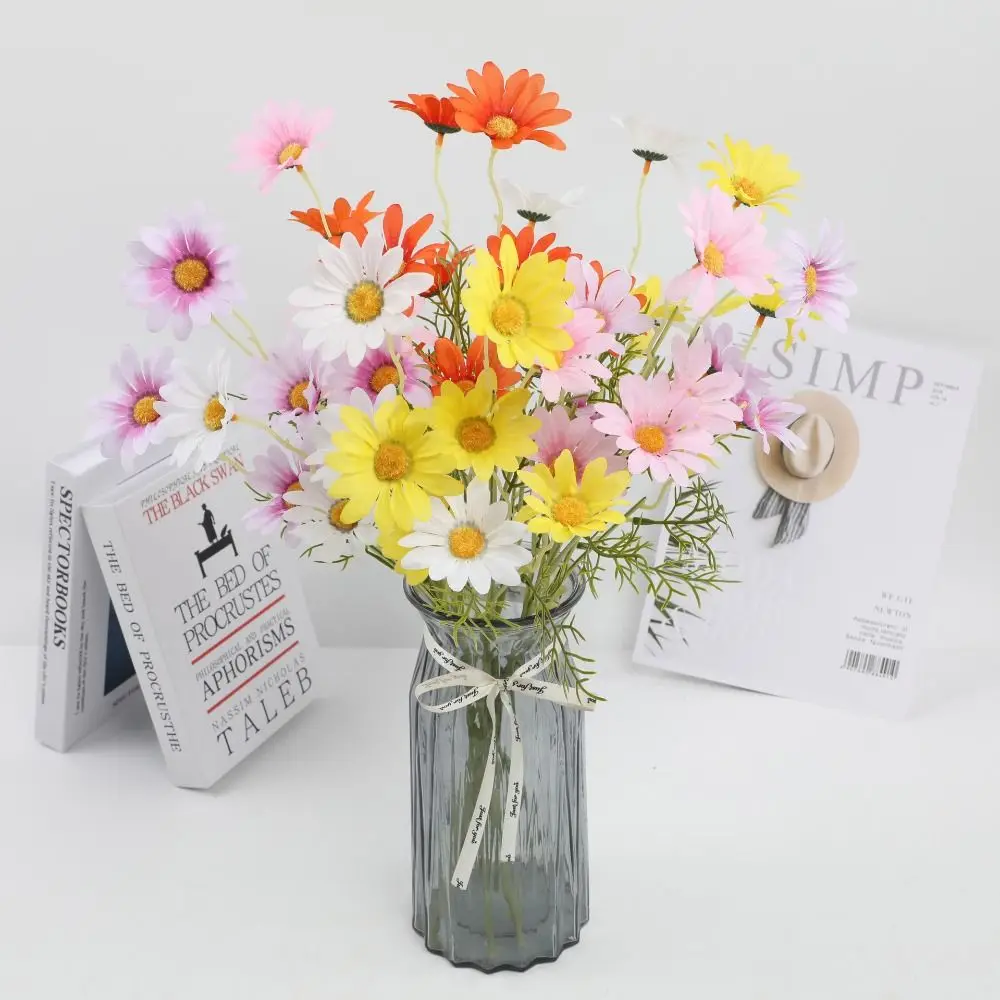 5 Heads Artificial Daisy Flowers White Yellow Pink Plastic Daisy Bouquet DIY Flower Arrangement Fake Plants