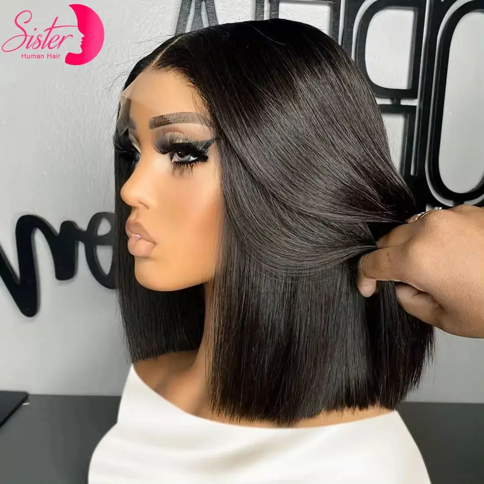 200% Density Short Straight Bob Wigs 13x4 Lace Frontal Human Hair Wig 4x4 Lace Closure Wigs For Women 100% Human Hair 12 14 Inch