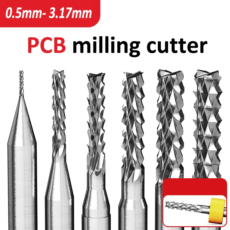 1-10 szt. 0.5-3.175mm Mini wiertło stal wolframowa frez z węglika trzpienia 3.175mm rzeźba do wiertarka CNC bitów