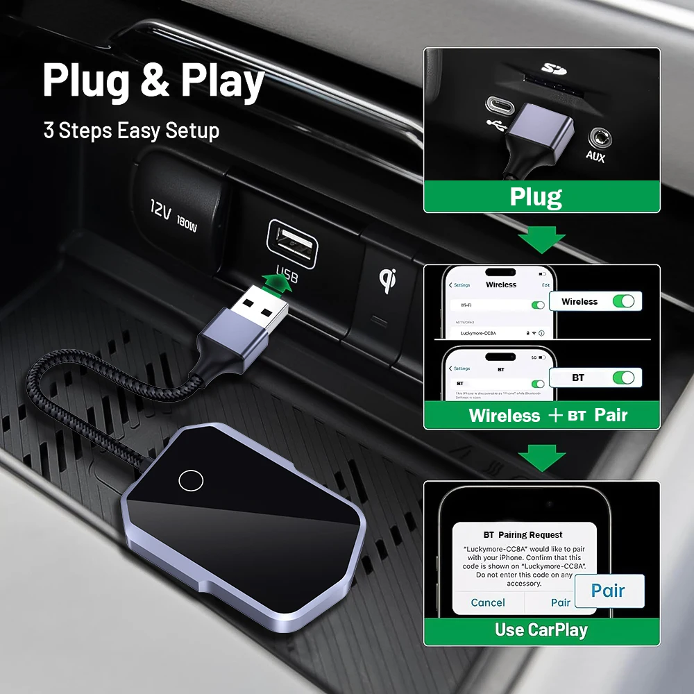 Wired to Wireless CarPlay Android Auto Adapter USB WiFi Bluetooth for Mercedes Benz For VW For Land Rover For Volvo For Skoda
