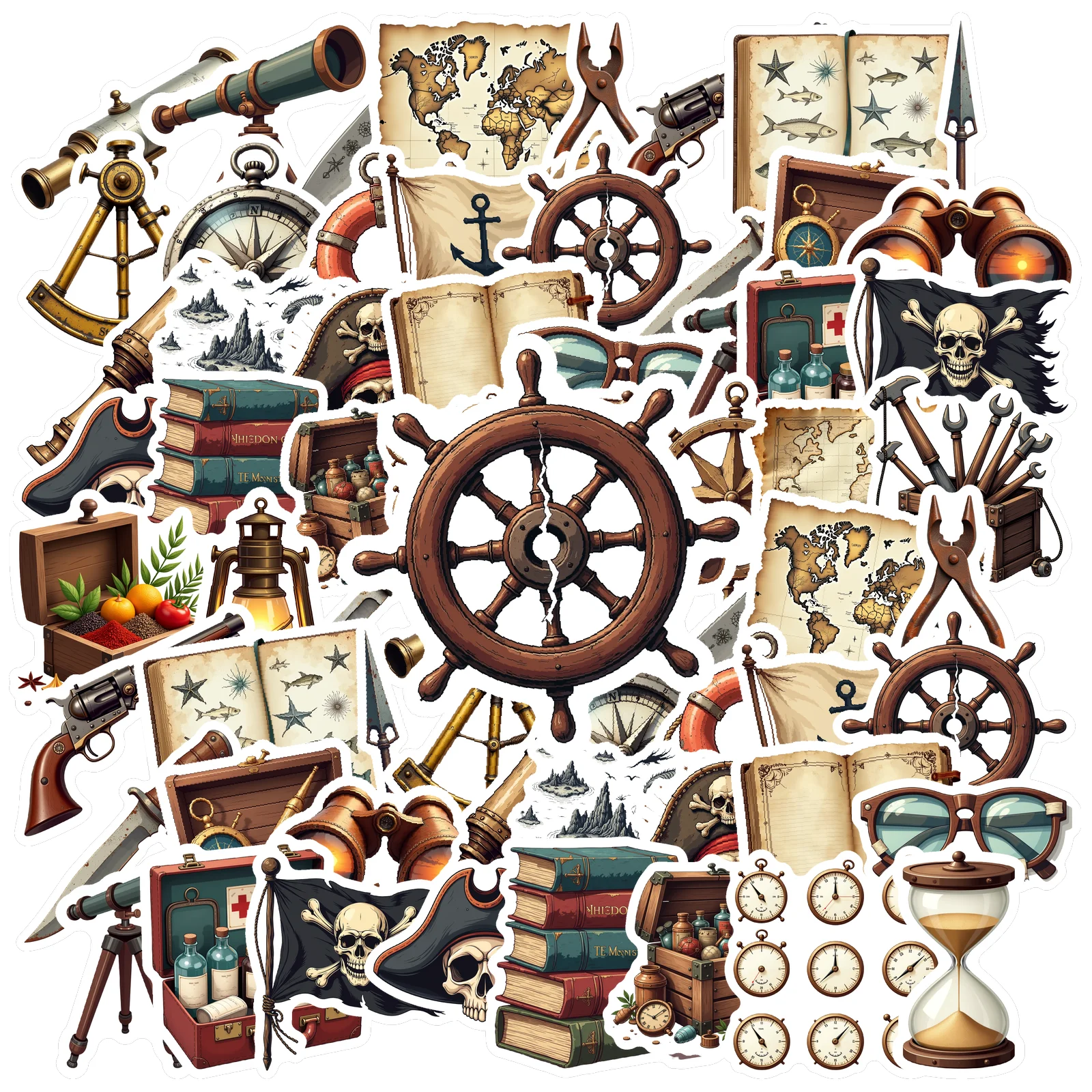 35pcs-70pcs Retro Pirate Stickers Adventure Treasure Hunt 's Stickers Pirate Stickers For DIY Phone Laptop Scrapbook