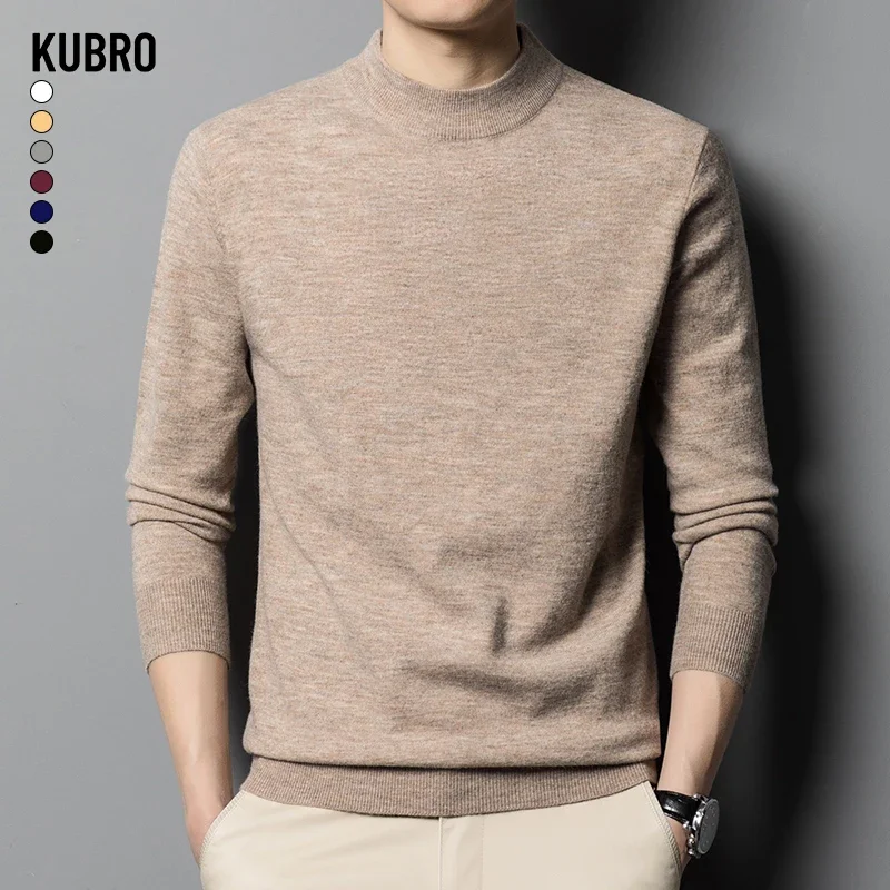 KUBRO Autumn Winter New Soft Cashmere Bottoming Shirt Solid Color Warm Comfortable Business Casual Fashion Wool Knitting Sweater