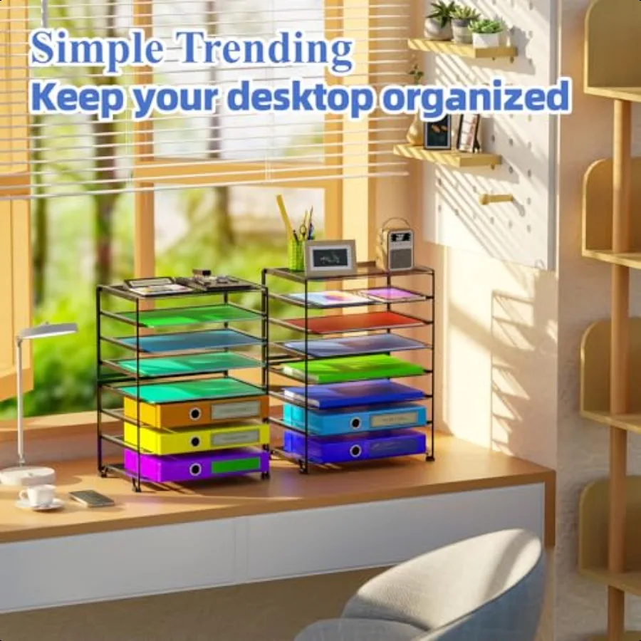 Простой трендовый 2 упаковки, 8-уровневый лоток для писем, бумажная сетка, настольный органайзер для файлов для офиса, школы, рабочего стола, черный