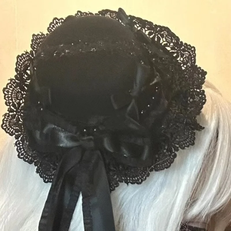 New Handmade Dark Gothic Lolita Headpiece Punk Retro Hair Clip Bow Hair Accessory Lace Frilly Little Hat