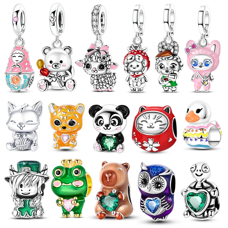 Nuevos Dijes de Plata de Ley 925 con Forma de Pato, Rana, Búho, Tortuga y Oso, para Pulseras DIY, Regalo de Joyería para Mujer