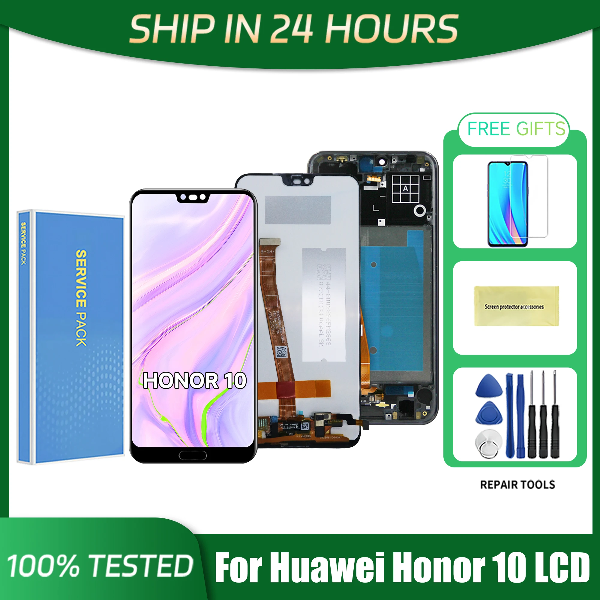 5.84 inch LCD Screen For Honor 10 Display With Fingerprint 10 Touches LCD Replacement For Honor 10 COL-L29 L19 AL10