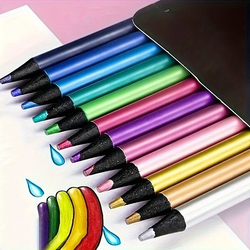 12pcs A set of glittering metallic pencils. High quality sketch and painting art supplies