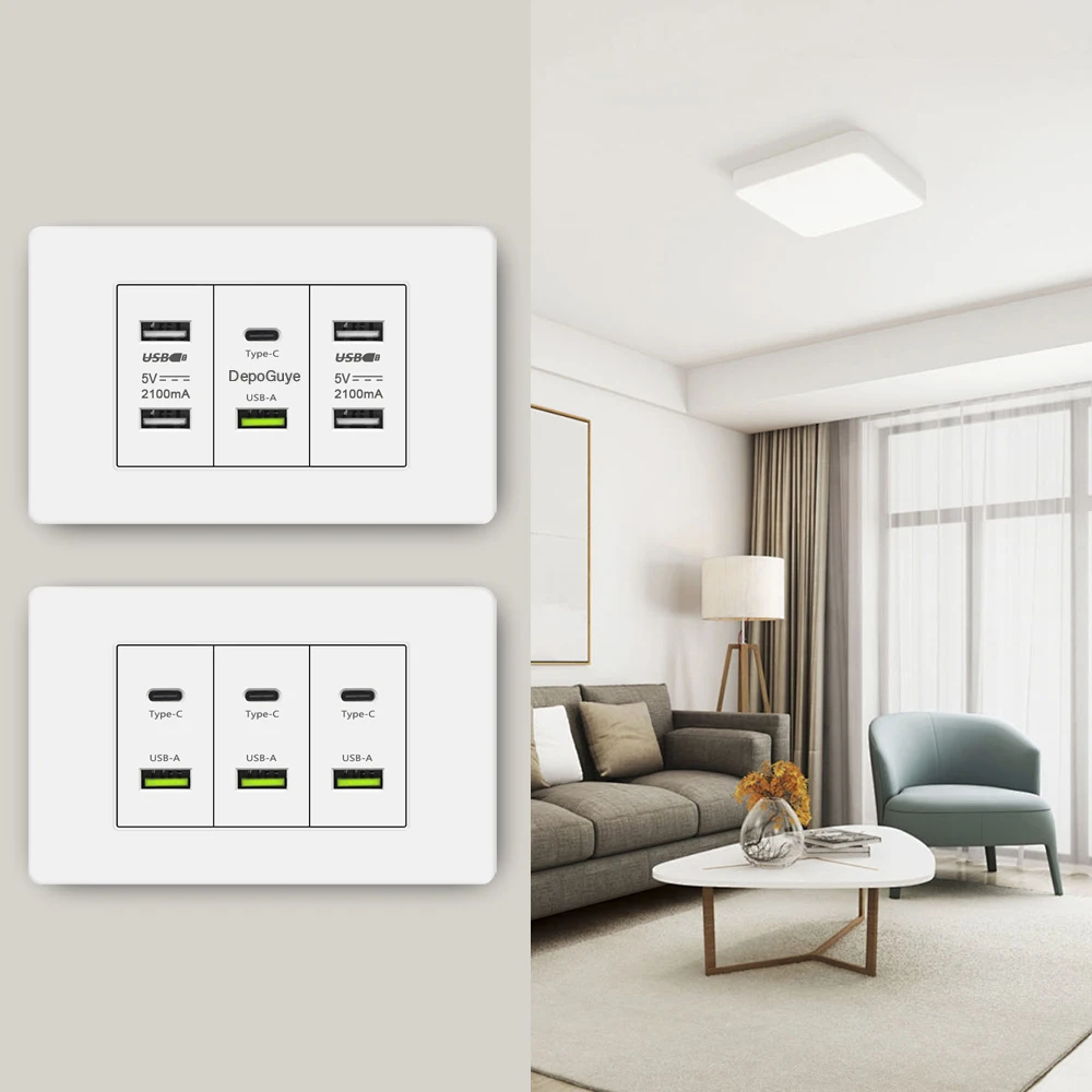 Enchufe de pared con puerto USB tipo C, carga inteligente superrápida de 20W, estándar de Corea y Chile, 118x73mm