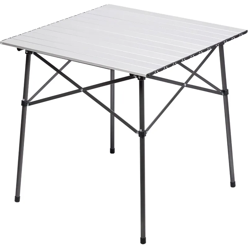 Lightweight Aluminum Folding Square Table Roll Up Top 4 People Compact Table with Carry Bag for Camping, Picnic, Backyards, BBQ