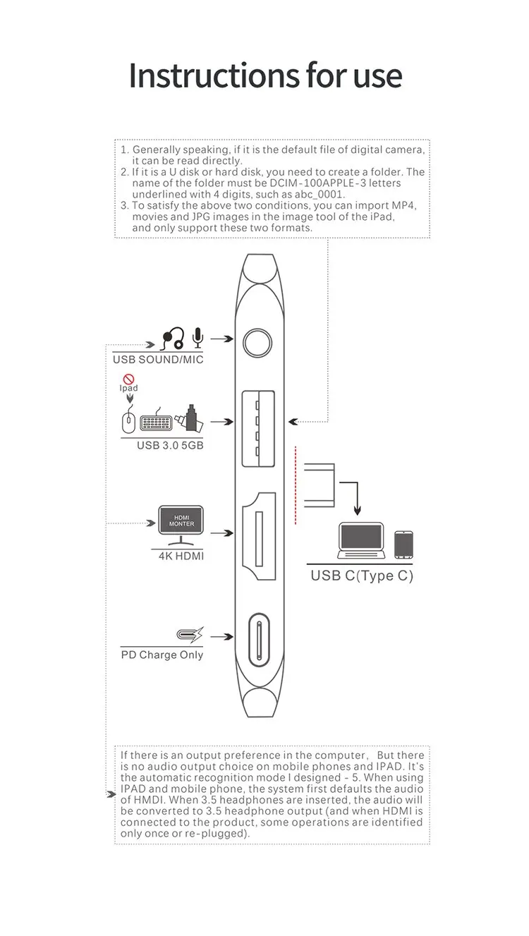 TUTi USB 허브 헤드폰 잭, 휴대용 PD 충전, C타입 알루미늄 합금, 강력한 호환성 Proi, 4K, 3.5mm