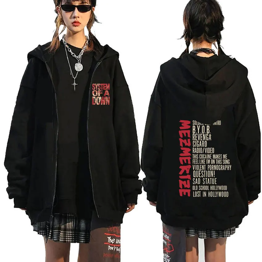 

System of A Down Mezmerize Album Graphic Zipper Hoodie Men Women Rock Vintage Zip Up Jacket Men's Fashion Casual Oversized Coat