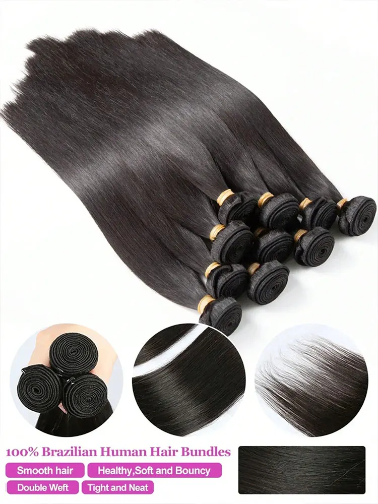 Brazilian Straight Bundles Human Hair 100% Straight Human Hair Quick Weave Hair Combo pack Hair Extensions Natural Color