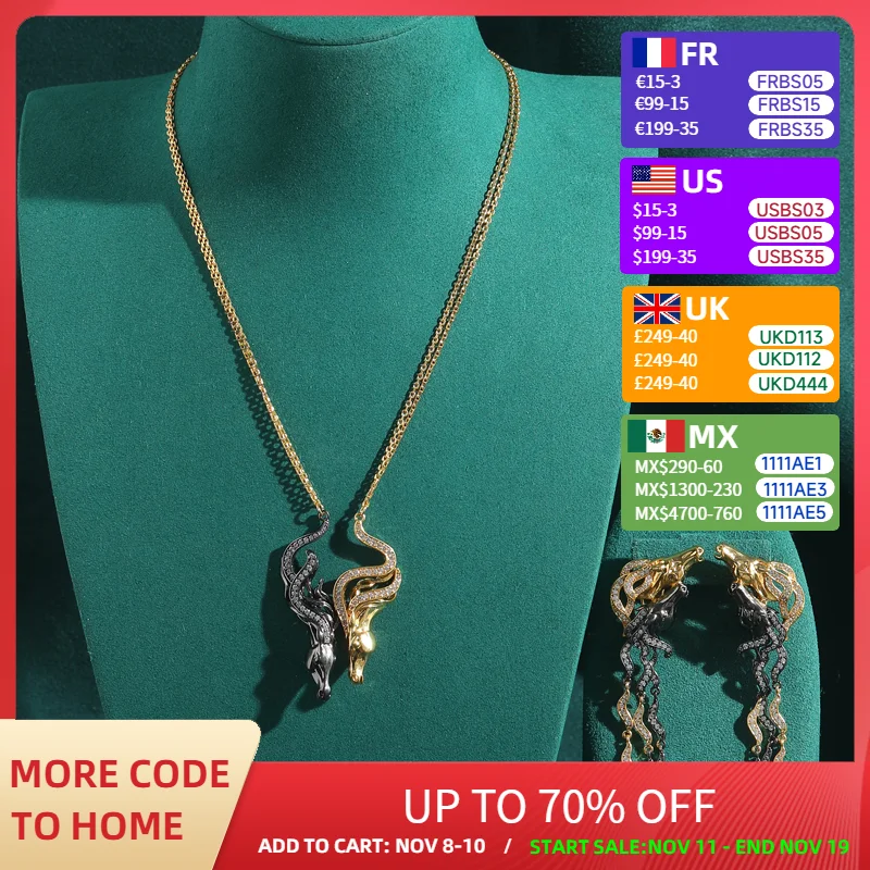 

Vintage Dragon Jewelry Sets Pendant Necklace Earring Rings Antique Gold Color Black Rhinestones Accessories For Woman Luxury