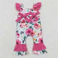 Wholesale Girls Summer Romper Multi-Element Embroidery Pattern Flower Color Fresh Straps Bow Double Layer With Ruffle