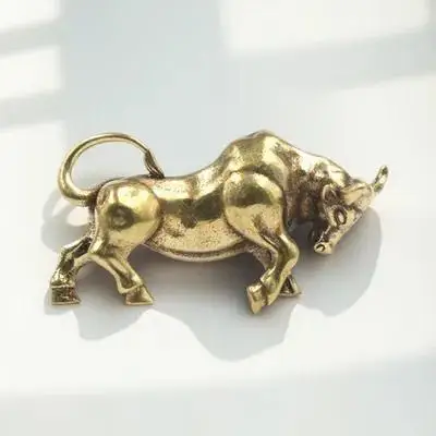 

Brass Bull Pendant Keychain Charm Hanging Ornament Retro Necklace Accessories DIY Craft Cow Fob Zodiac Symbol