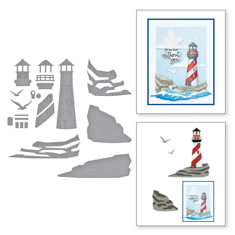 Sailing lighthouse Bundles Clear Stamps And Metal Cutting Dies For DIY Craft Making Card  Photo Album Scrapbooking Decoration