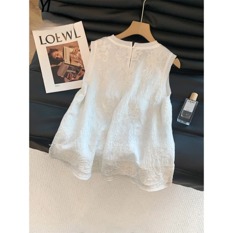 Gilet à bretelles brodées blanches pour femmes, intérieur Unique, Aosphère, ample, amincissant, haut Svel, vêtements décontractés, nouvelle collection 2025