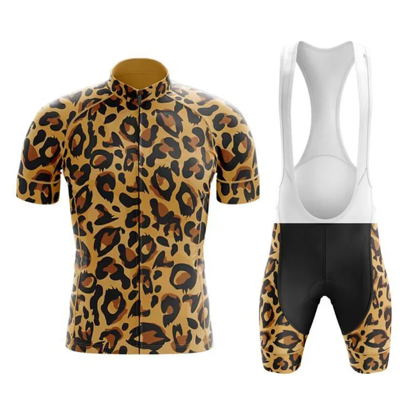 2023 Man Outdoor Sports Cycling Jersey Set Summer Leopard print Breathable Road Bicycle Suit Cycling Jersey Uniform  Bib Shorts