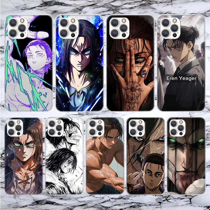 A-Attack on T-Titan Eren Yeager Soft Phone Case For iPhone 16 15 14 13 12 11 Pro Max X XR XS 7 Plus 8 + SE 16Max Pattern Customi