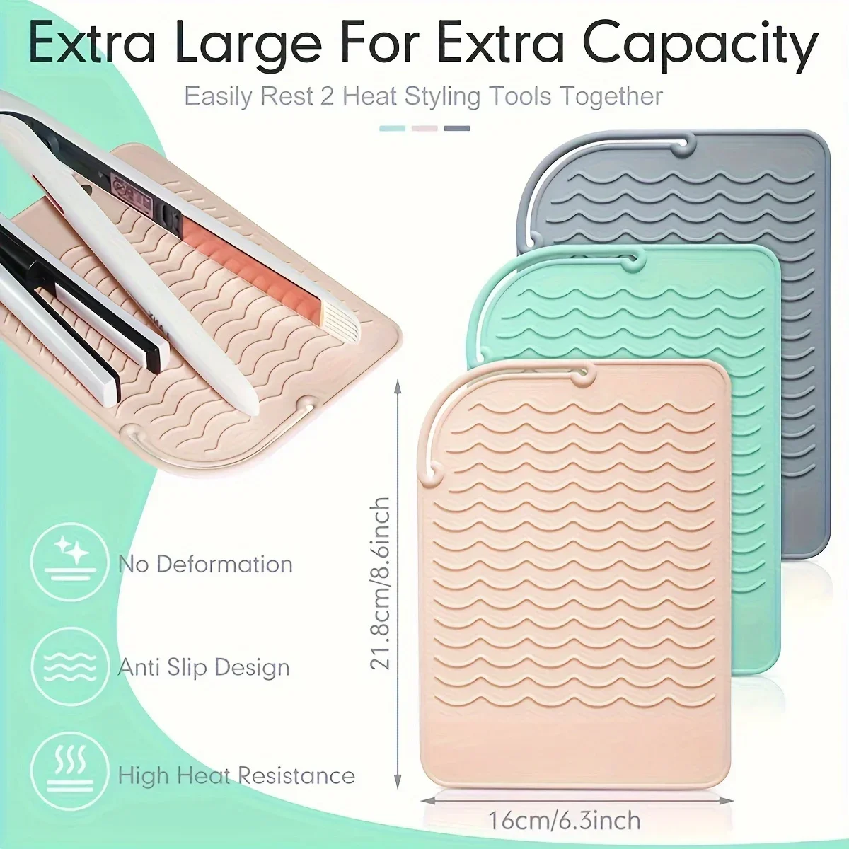 Silicone heat-resistant pad, suitable for hair styling tools such as curling irons and straighteners, as well as portable stylin