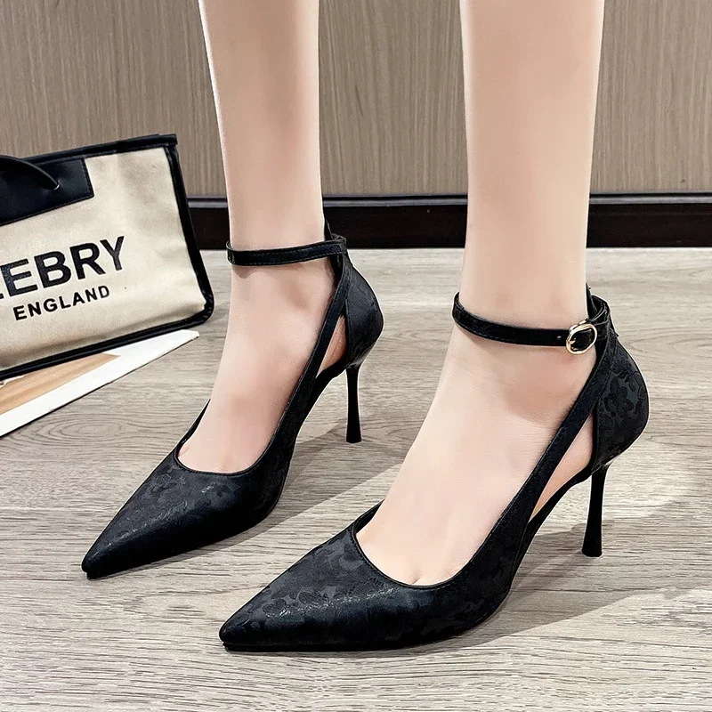 

Women Summer Shoes New Fashion Pointed Toe Stiletto Medium Heel High Heels Women Back Empty Toe Sandals Elegance Women's Shoes