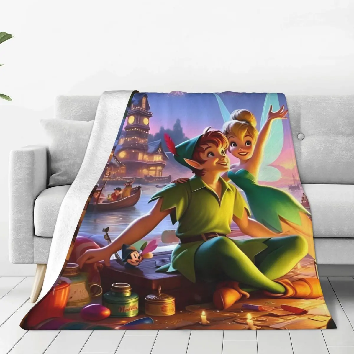 Tinker Bell Flannel Blanket Peter Pan Warm Soft Throw Blanket for Couch Chair Decorative Print Bedspread Sofa Bed Cover